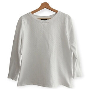 A.P.C White 100% Cotton 3/4 Sleeve Light Sweater with Micro Hole Pattern Large